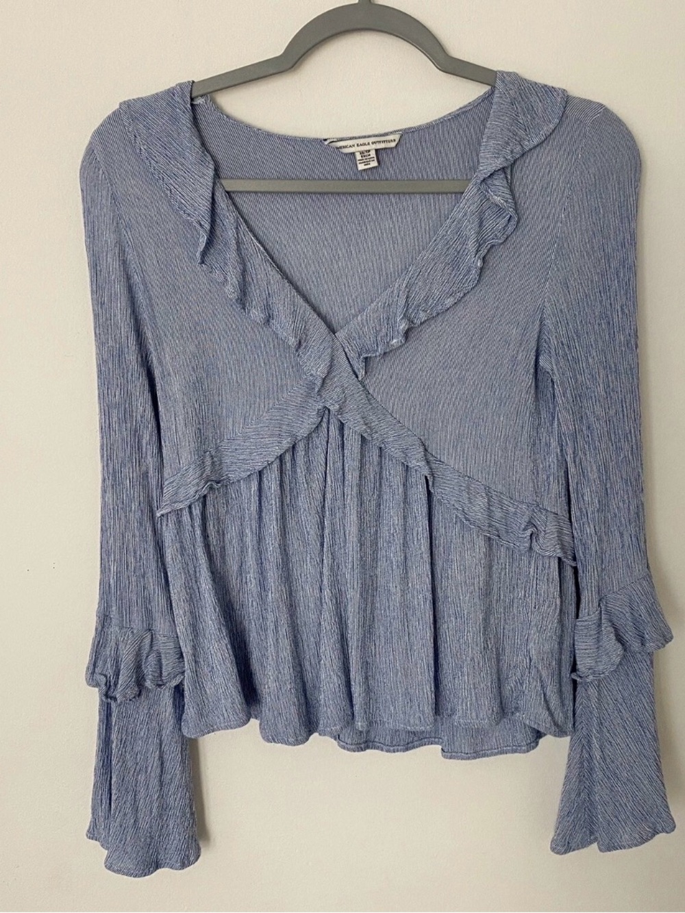 American Eagle Outfitters Light Blue Ruffled V-Neck Peplum Top